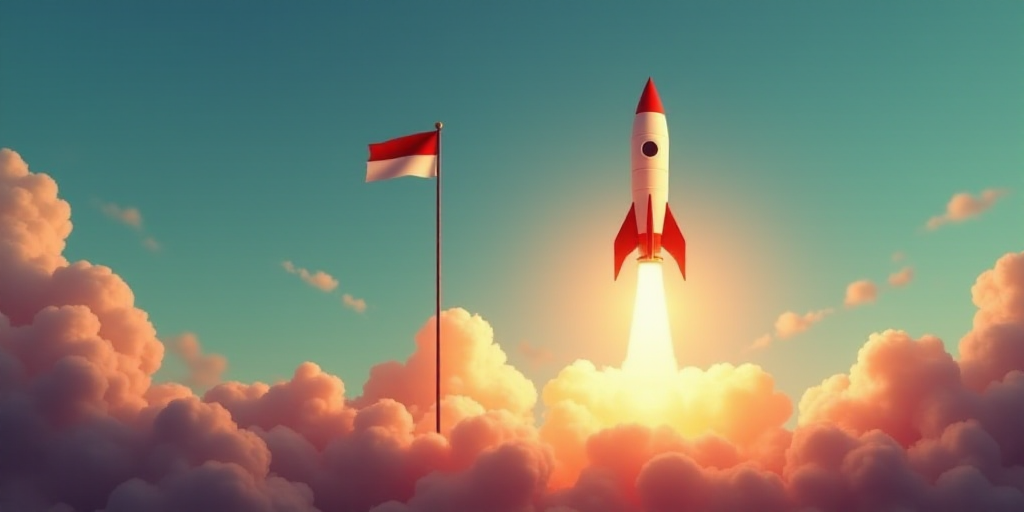 a rocket is launching into the air with a flag on it's tail and a flag on its tail, Aya Goda, war, a