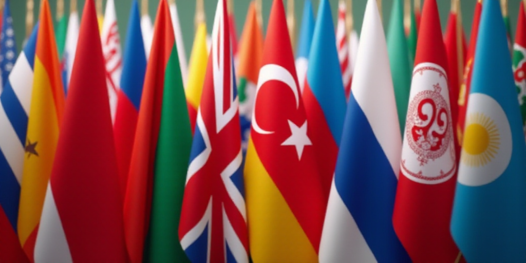 a row of flags with the flags of different countries in the background of the image, the flag of the