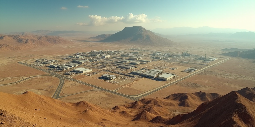 a satellite image of a large industrial area in the desert with buildings and roads in the foregroun