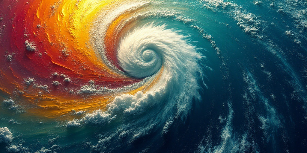 a satellite image of a storm in the ocean with a red and yellow area on the left and a yellow area o