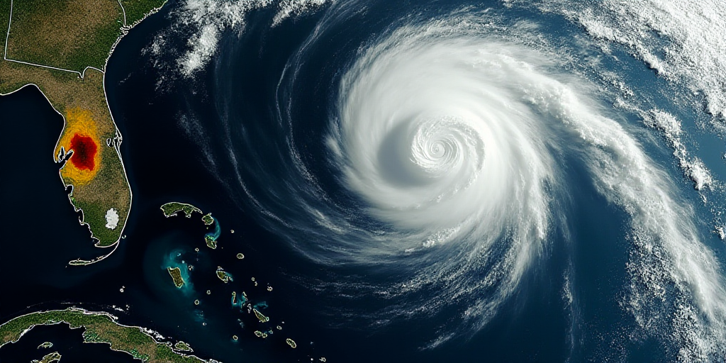 a satellite image of a storm in the ocean with a red and yellow area on the left side of the image,