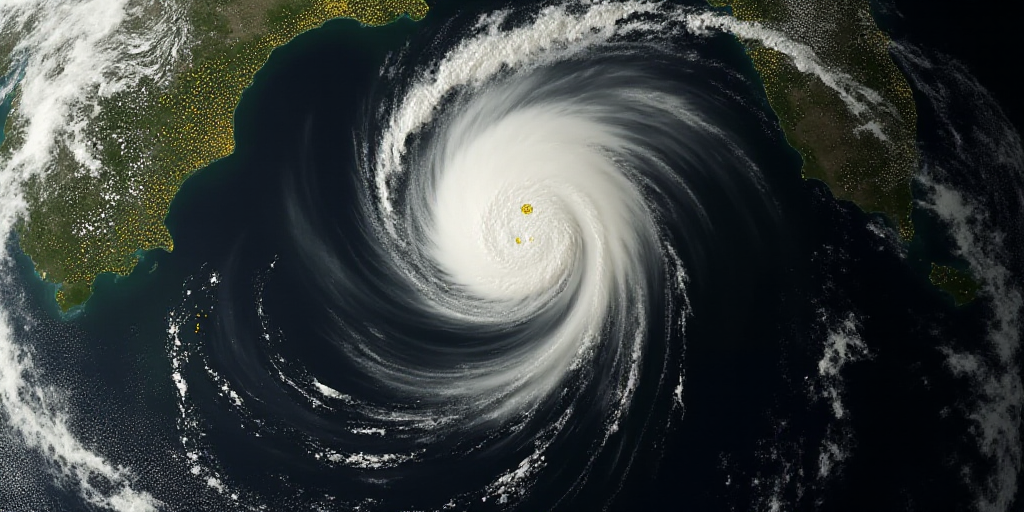 a satellite image of a storm in the middle of the ocean with yellow dots on it and a black and white
