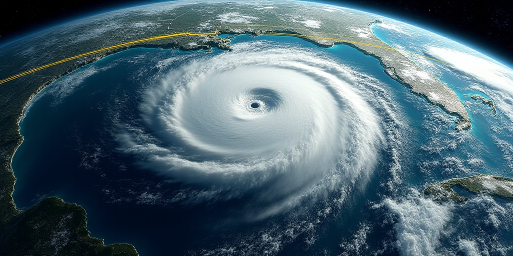 a satellite image of a tropical storm in the middle of the ocean with a yellow line on the top of th