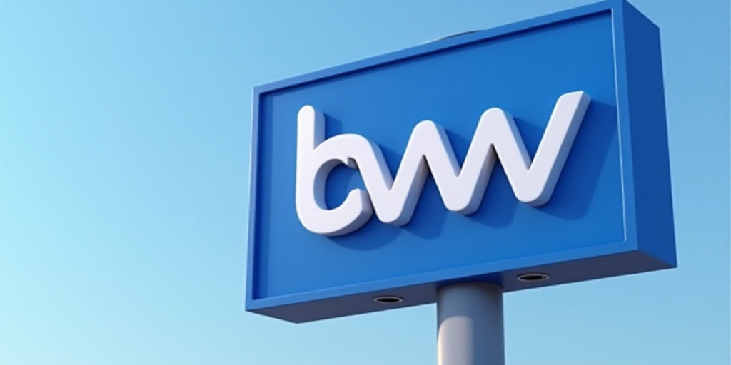 a sign for a bank with a blue background and a white bvw sign above it that says bvw, Dionisio Baixe