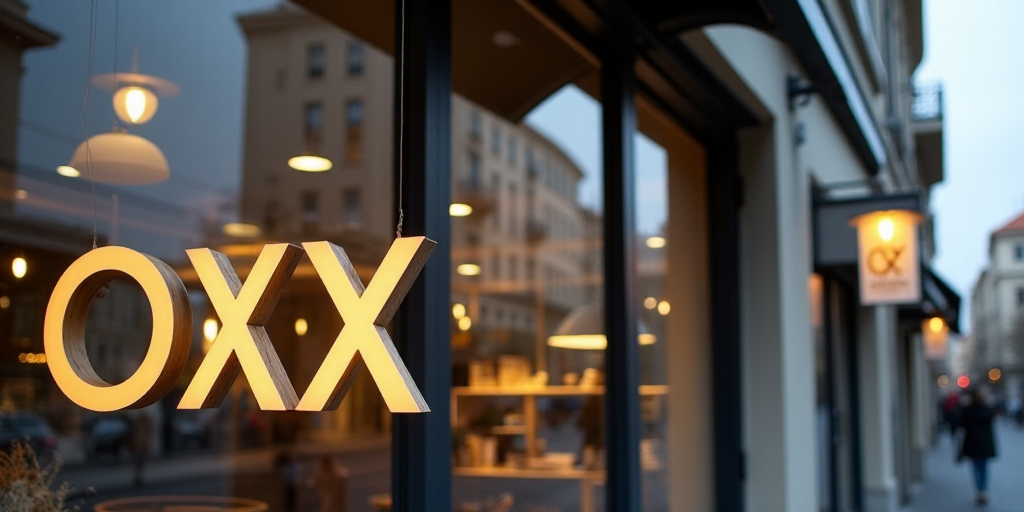 a sign for a store that says oxo on it's front window and outside of a building, Aquirax Uno, logo,