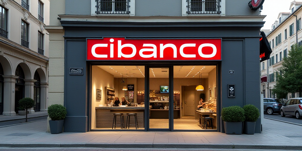 a sign is in front of a business called cibanco cibanco, which is located in a city, Ceferí Olivé,