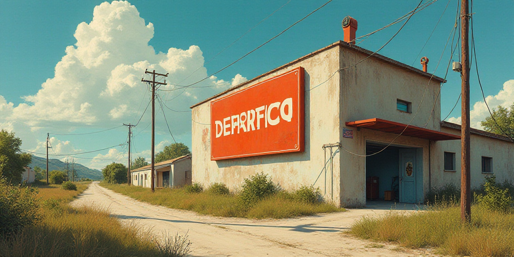 a sign that is next to a building with a telenotica sign on it's side and a building in the backgrou