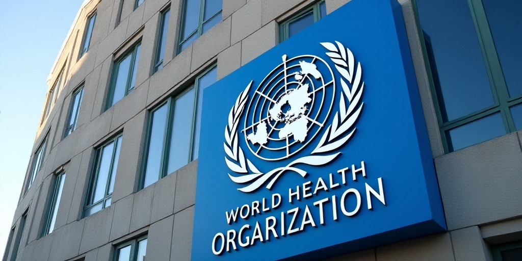 a sign that says world health organization on it's side of a building with a world map in the center