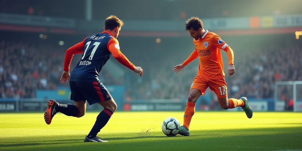 a soccer player is kicking the ball towards the goalie as the other player looks on from the sidelin