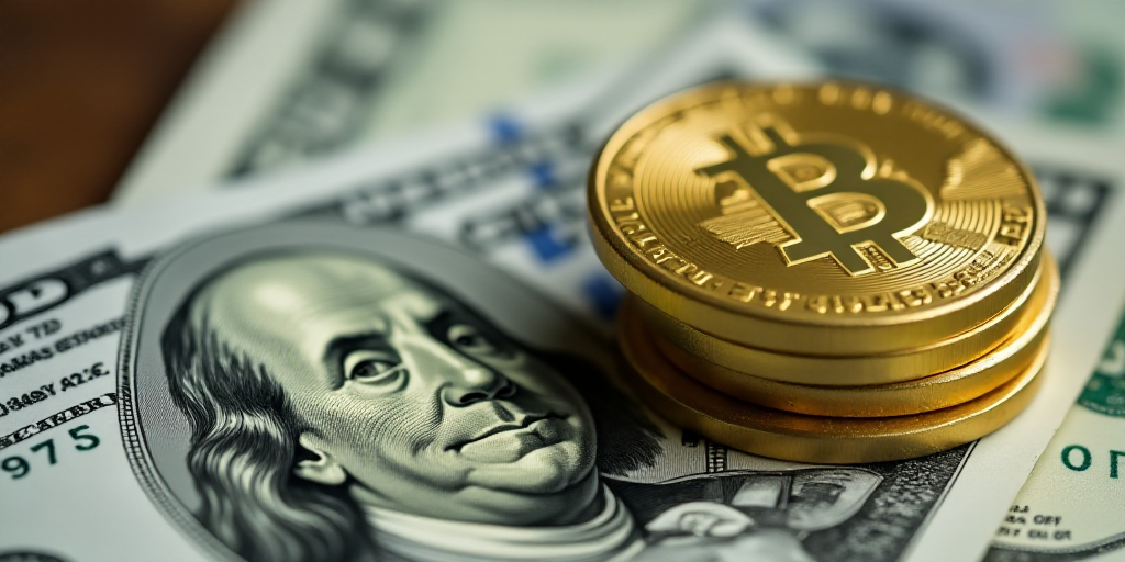 a stack of money with a gold coin on top of it and a stack of twenty dollar bills in the background,