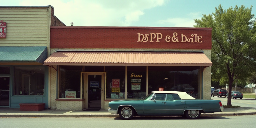a store front with a sign that says copper on it's side and a car parked in front of it, Constance C