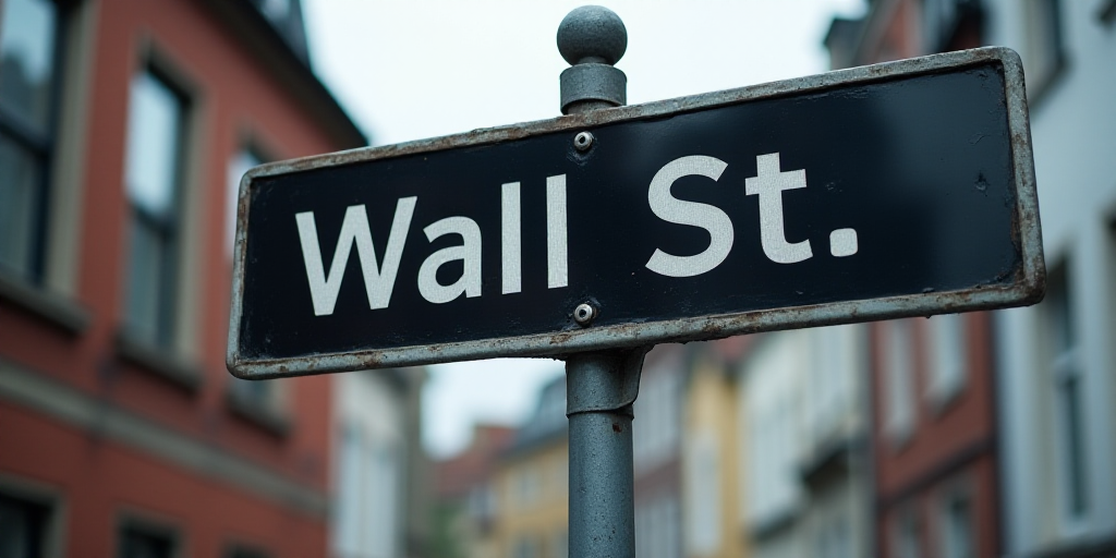a street sign that is on a pole with a black background and white lettering on it that says wall st,