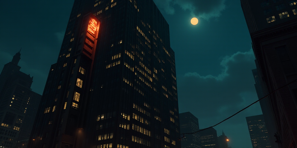 a tall building with a lit up sign on it's side at night time with a clock on the side of it, Clyffo