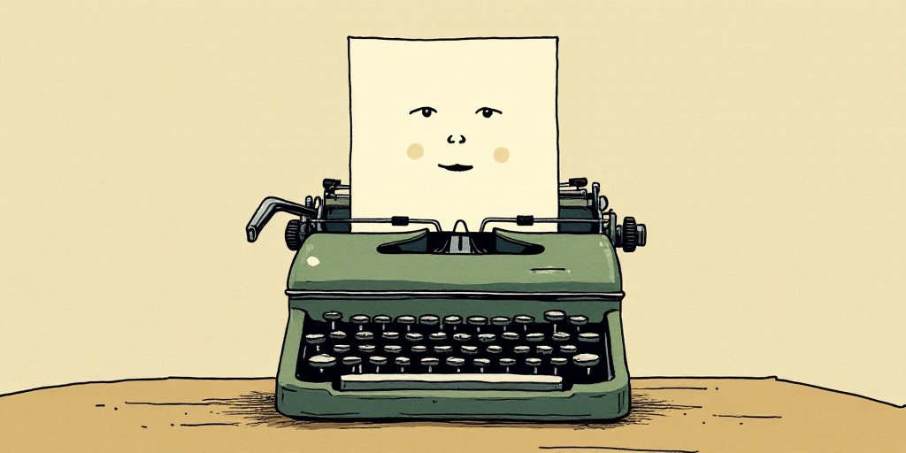 a typewriter with a face drawn on it and a caption for the words opinion and a question, Edward Otho