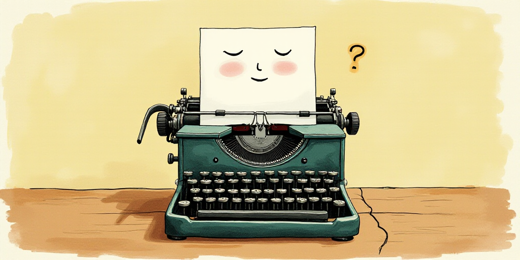 a typewriter with a face drawn on it and a caption for the words opinion and a question, Edward Otho