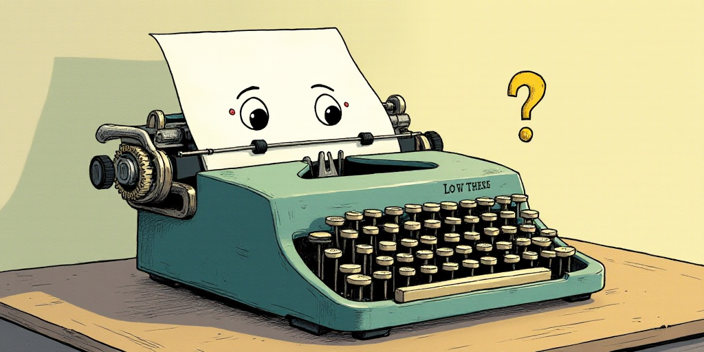 a typewriter with a face drawn on it and a caption for the words opinion and a question, Edward Otho