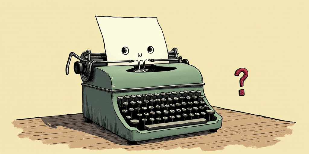 a typewriter with a face drawn on it and a caption for the words opinion and a question, Edward Otho