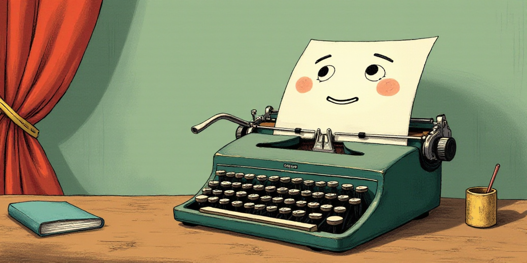 a typewriter with a face drawn on it and a caption for the words opinion and a question, Edward Otho