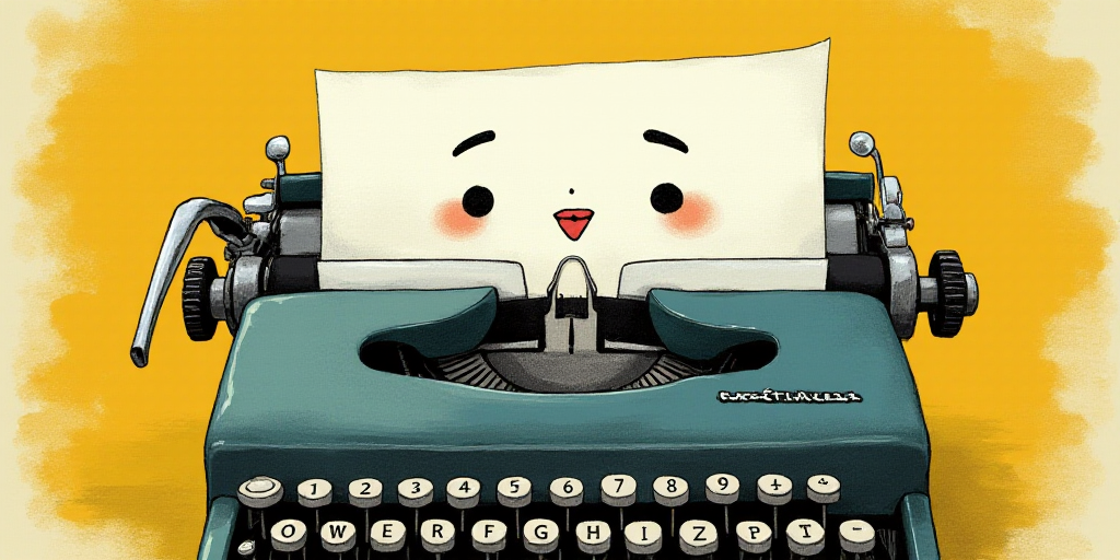 a typewriter with a face drawn on it and a caption for the words opinion and a question, Edward Otho