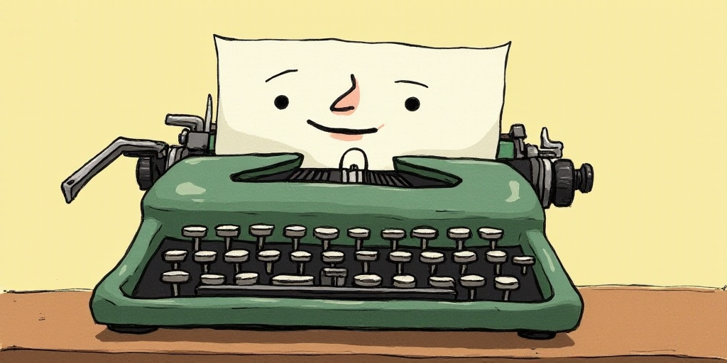 a typewriter with a face drawn on it and a caption for the words opinion and a question, Edward Otho