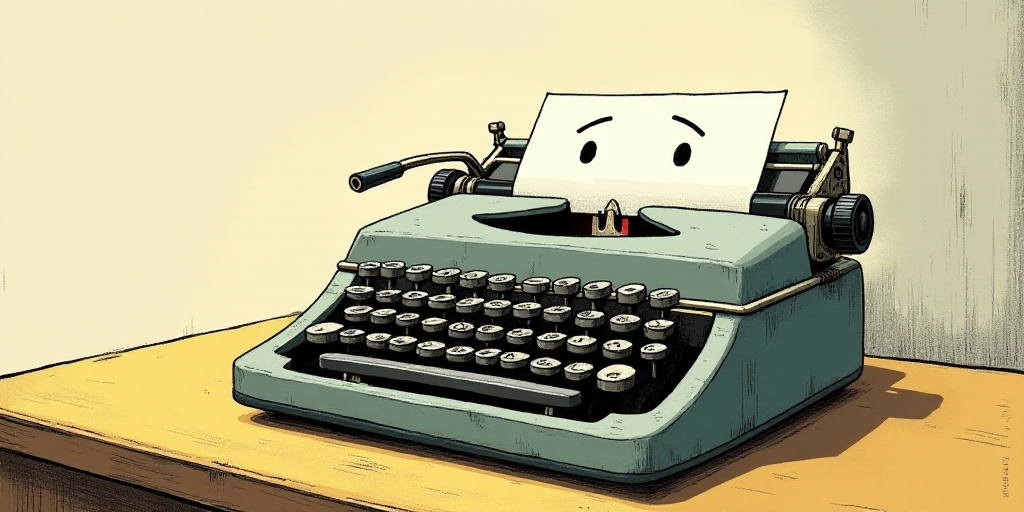 a typewriter with a face drawn on it and a caption for the words opinion and a question, Edward Otho