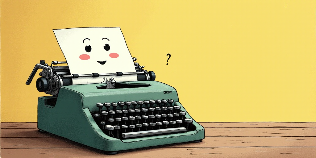a typewriter with a face drawn on it and a caption for the words opinion and a question, Edward Otho