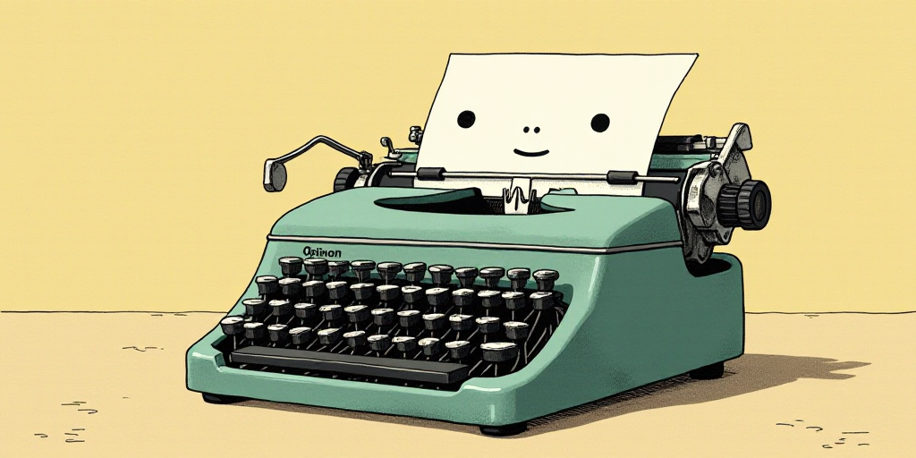 a typewriter with a face drawn on it and a caption for the words opinion and a question, Edward Otho