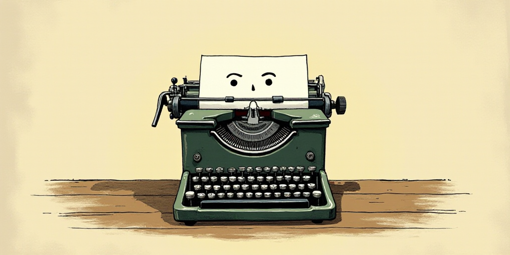 a typewriter with a face drawn on it and a caption for the words opinion and a question, Edward Otho