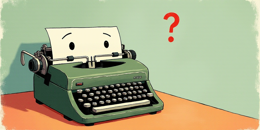 a typewriter with a face drawn on it and a caption for the words opinion and a question, Edward Otho