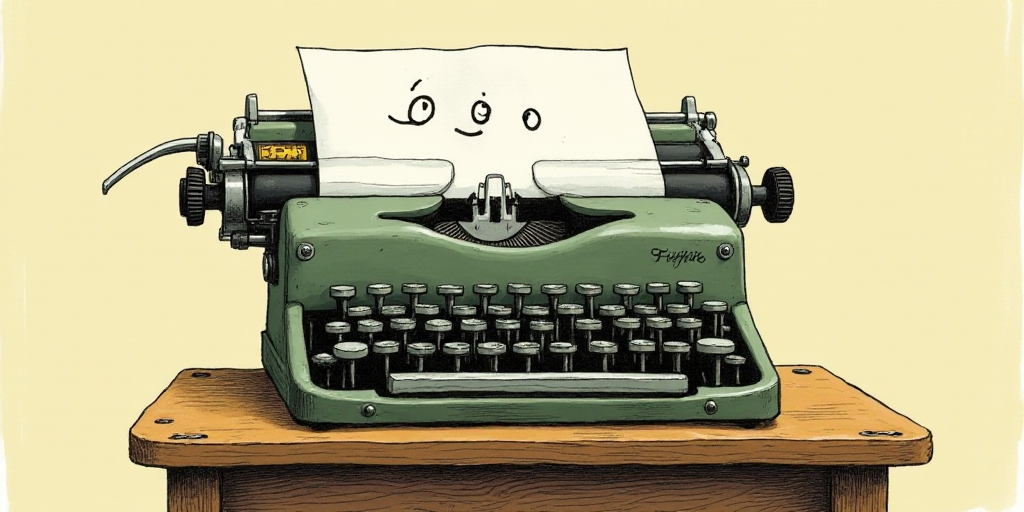 a typewriter with a face drawn on it and a caption for the words opinion and a question, Edward Otho
