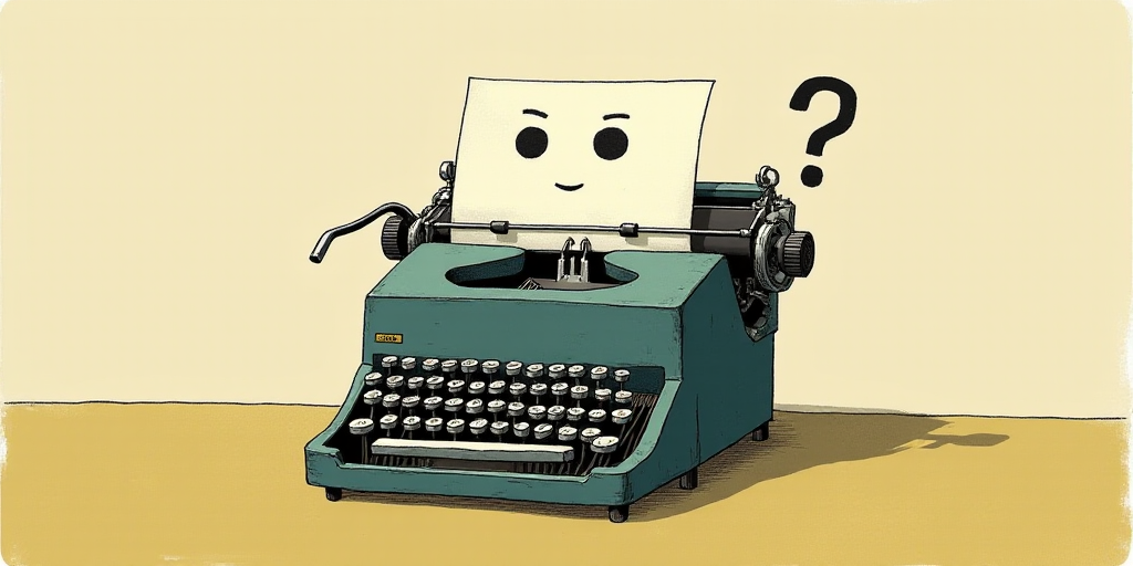 a typewriter with a face drawn on it and a caption for the words opinion and a question, Edward Otho