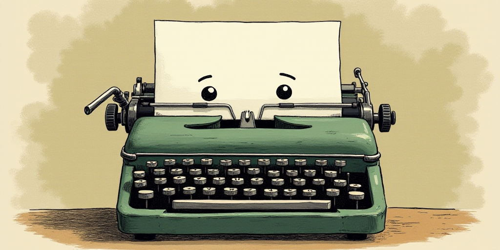 a typewriter with a face drawn on it and a caption for the words opinion and a question, Edward Otho