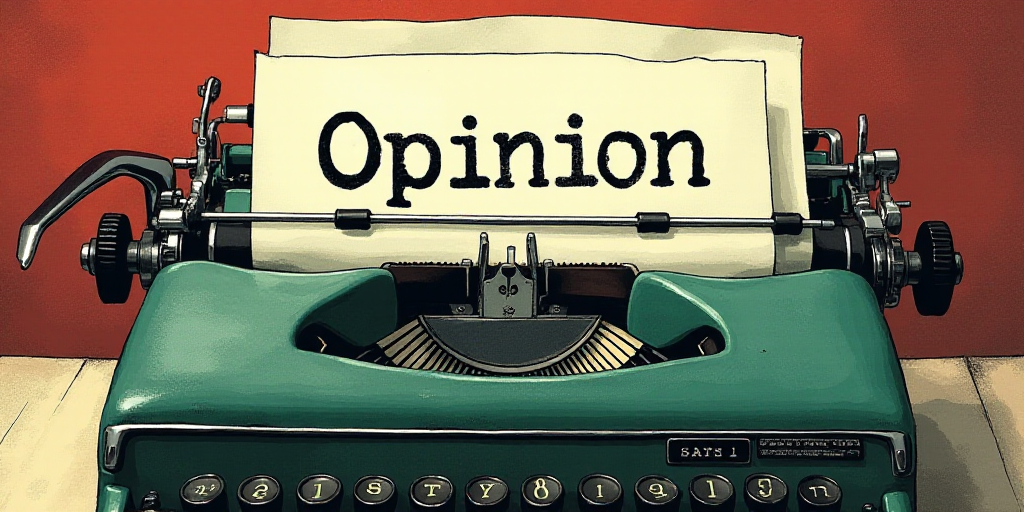 a typewriter with a lot of papers on it and the words opinion written in black and white on the top,