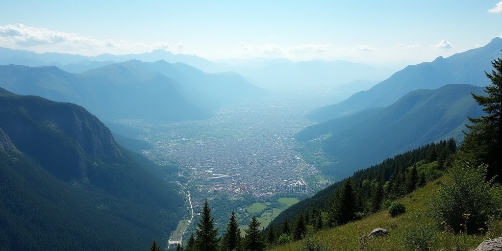 a view of a city from a high point of view of a mountain range with a city below it, Altichiero, mou