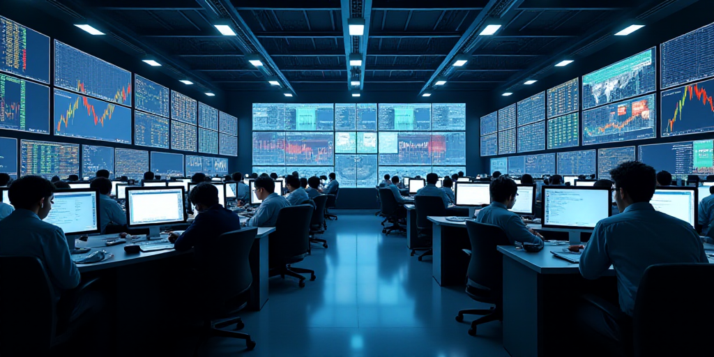 a view of a stock market with people working on their computers and on their phones and on their pho