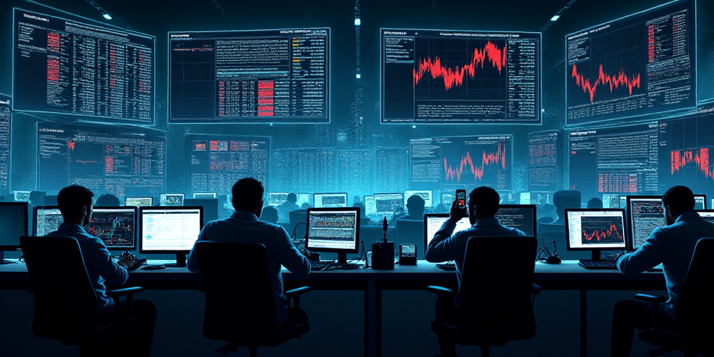 a view of a stock market with people working on their computers and on their phones and on their pho