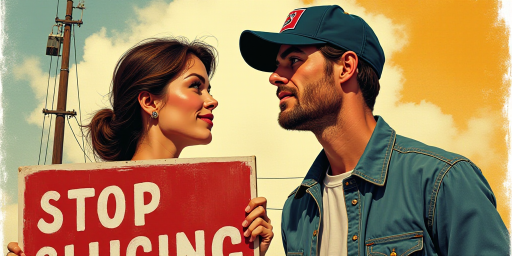 a woman holding a sign that says stop glinging small dick sx888a and a man in a baseball cap, Ancell