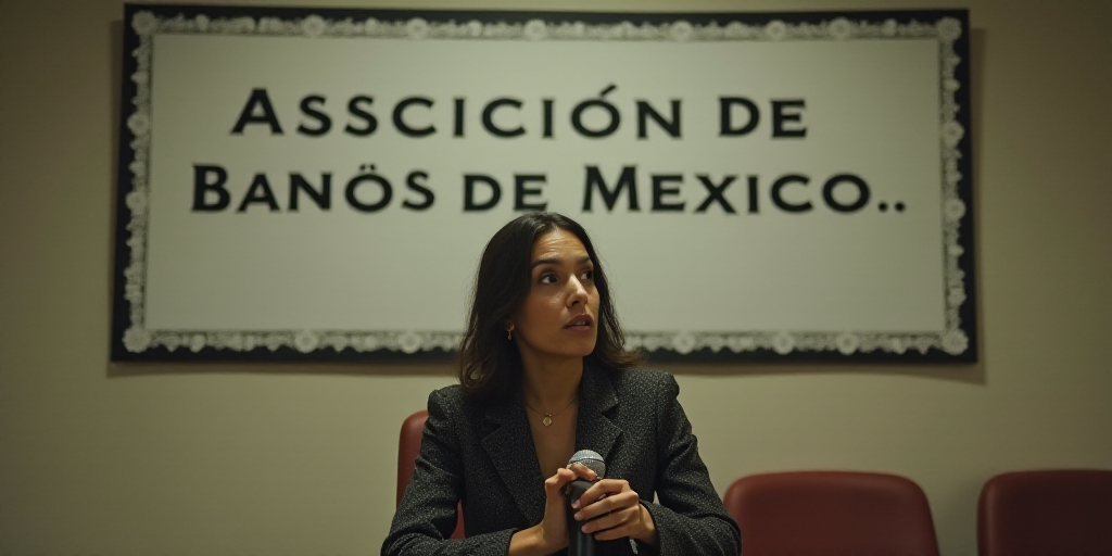 a woman sitting in a chair holding a microphone in front of a wall with a sign behind her that says