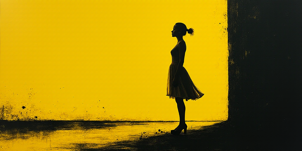 a woman standing in front of a yellow and black background with the words mercedess lopez aratia, Am