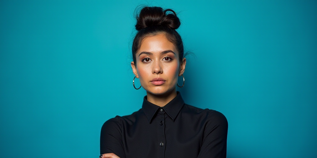 a woman with her arms crossed in front of a blue background with the words dra, carmen amezua, Ameli