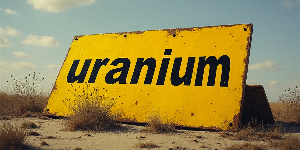 a yellow and black sign that says,'uranium'on it's side on the ground, Aquirax Uno, u, an ultrafine