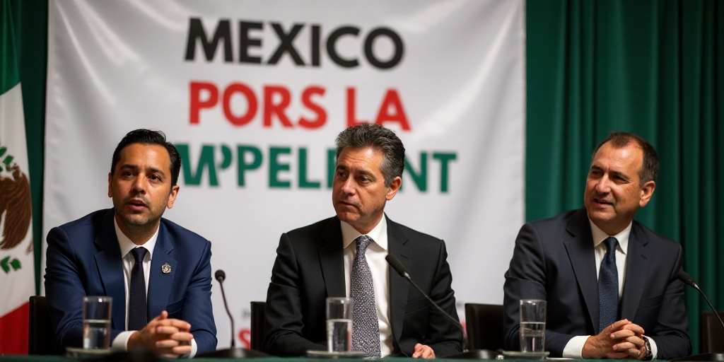 three men sitting at a table with microphones in front of them and a banner behind them that says me