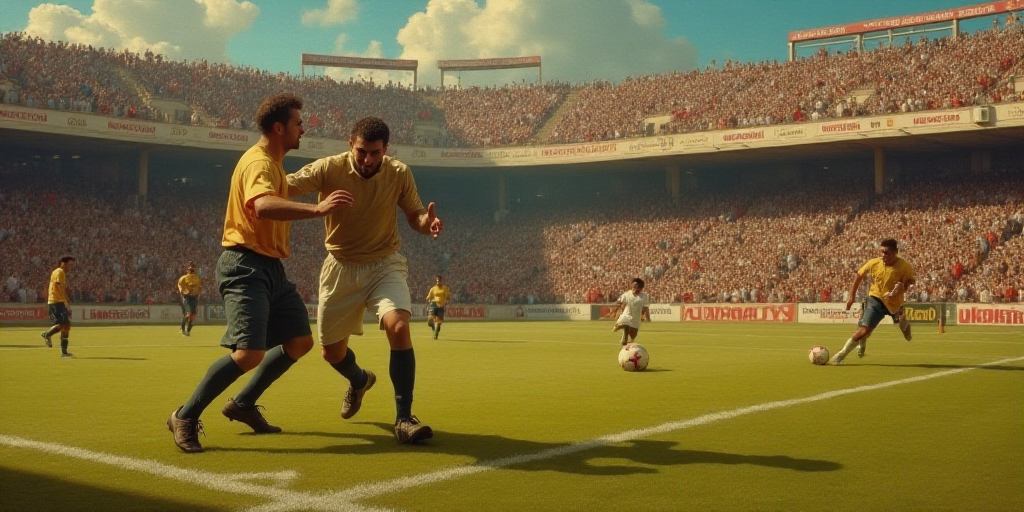 two men are celebrating a goal in a soccer game while a crowd watches them from the stands and a man
