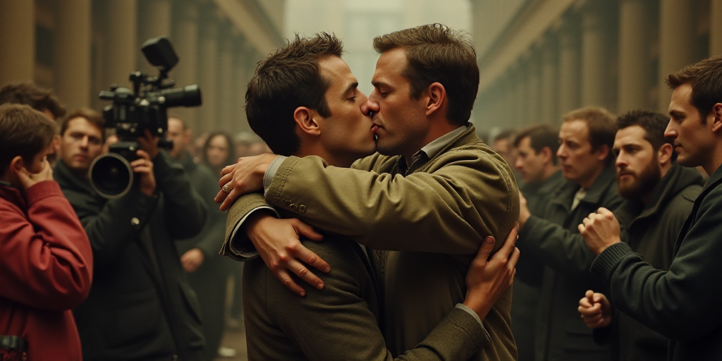 two men are hugging each other in front of a crowd of people with cameras around them and a camerama