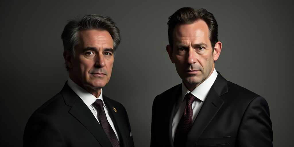 two men in suits and ties one is looking at the camera and the other is looking at the camera, Don A