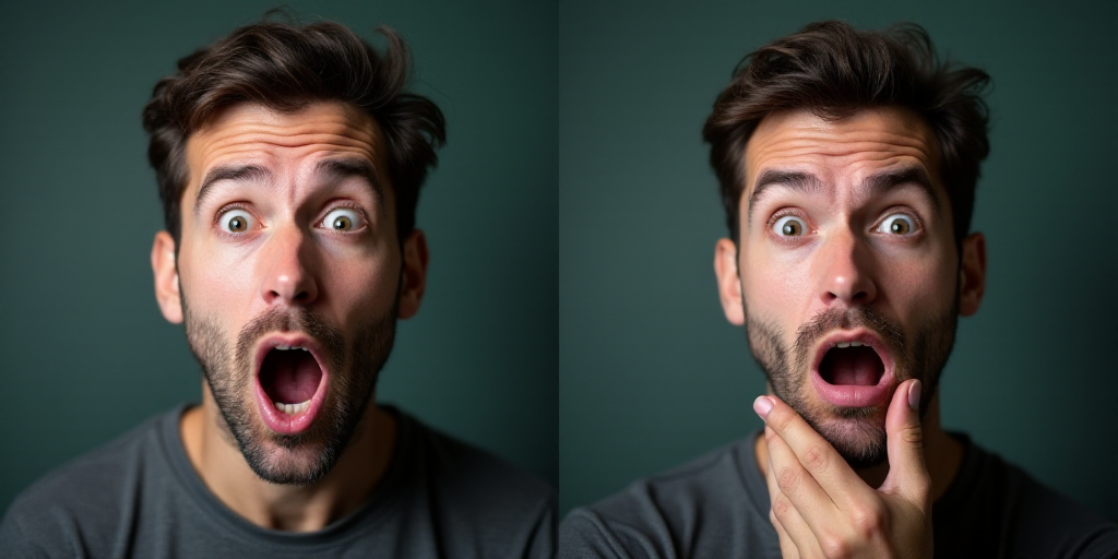 two pictures of a man with a surprised look on his face and a man with a surprised look on his face,