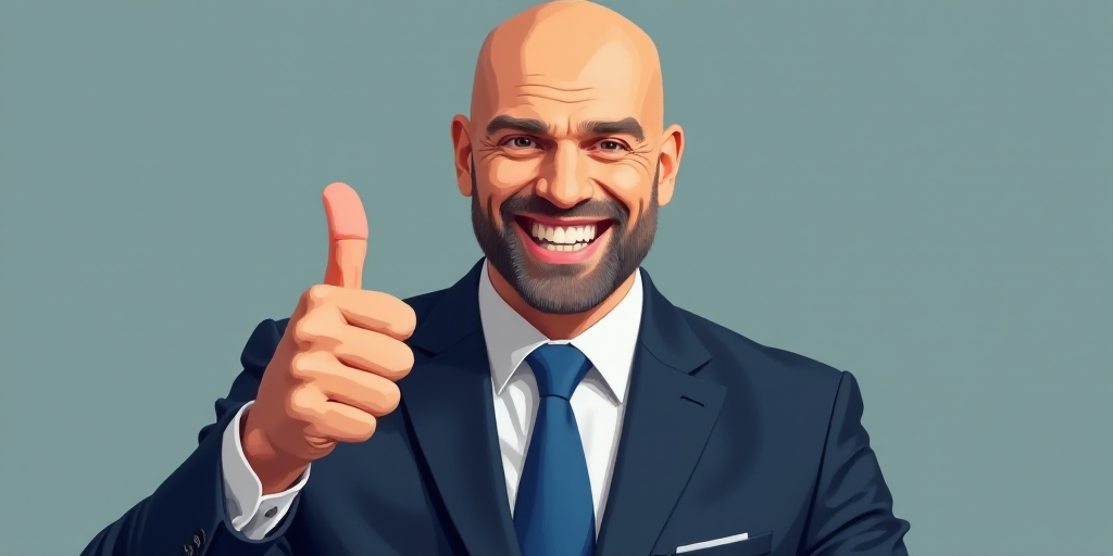 a bald man in a suit giving a thumbs up sign with his right hand and a blue tie on, Edi Rama, 4k uhd