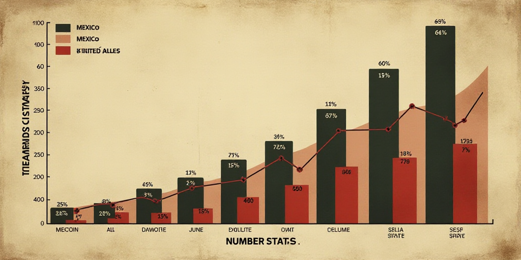 a bar graph with a line graph showing the number of people in mexico and the number of people in the
