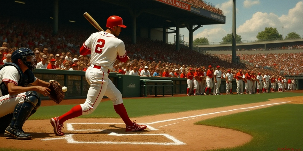 a baseball player swinging a bat at a ball during a game with a crowd watching from the stands behin