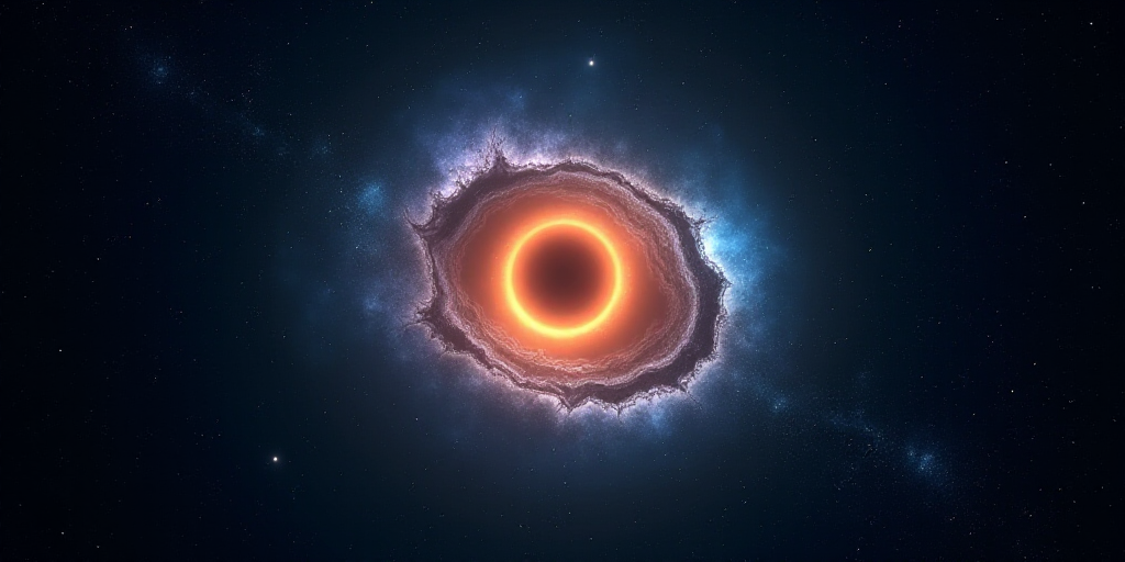 a blue ring in the middle of a black sky with stars around it and a bright orange ring in the middle
